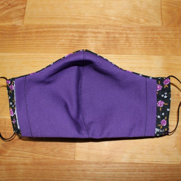 Black Purple Floral Cotton Face Mask Fabric - Picture 3 of 3